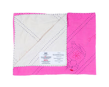 Load image into Gallery viewer, Embroidered, 100% cotton kantha baby blanket in pink and white elephant design by Khushi Kantha
