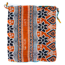 Load image into Gallery viewer, Embroidered, 100% cotton kantha baby blanket in red and orange geometric design by Khushi Kantha
