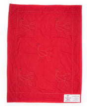 Load image into Gallery viewer, Embroidered, 100% cotton kantha baby blanket in red and orange peacock design by Khushi Kantha
