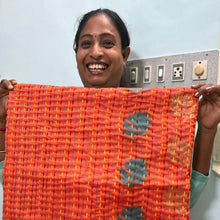 Load image into Gallery viewer, Cotton sari cushion cover with kantha stitching
