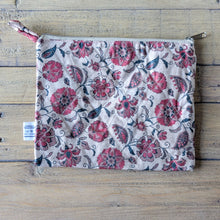 Load image into Gallery viewer, Quilted Sari Pouches: Beige Floral Pattern with Colourful Zipper
