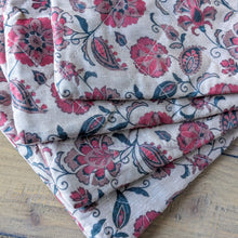 Load image into Gallery viewer, Quilted Sari Pouches: Beige Floral Pattern with Colourful Zipper
