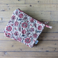 Load image into Gallery viewer, Quilted Sari Pouches: Beige Floral Pattern with Colourful Zipper
