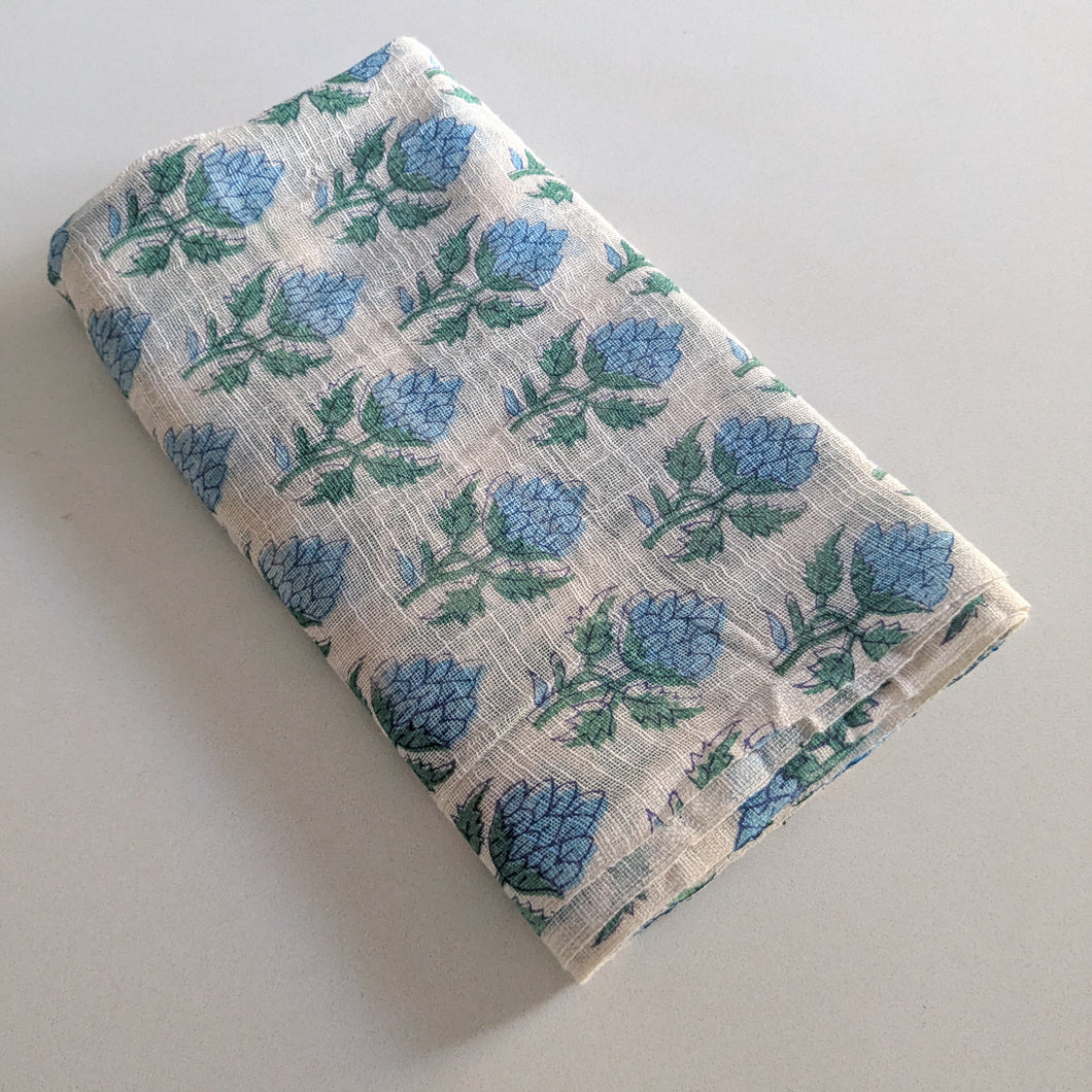 Khadi cotton block-printed scarves with floral prints