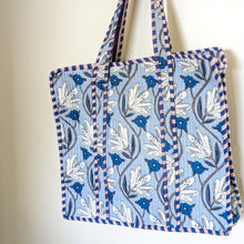 Load image into Gallery viewer, Quilted Market Tote Bags: Colourful Screen Printed Kantha Tote Bags, Ethically Handmade in India

