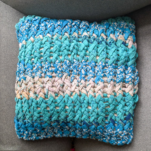 blue chunky knit cushion cover