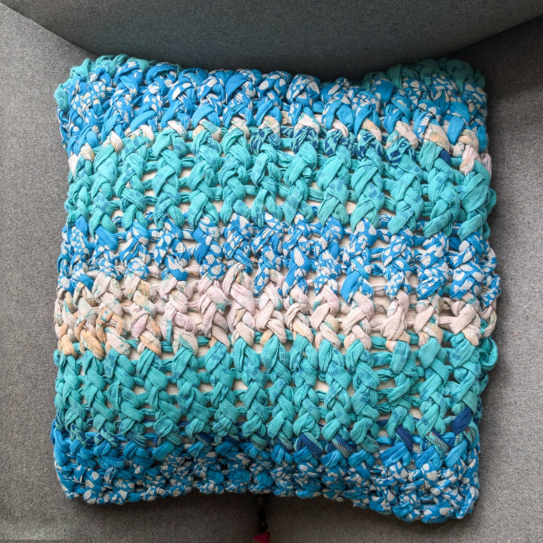 blue chunky knit cushion cover