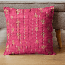 Load image into Gallery viewer, Cotton sari cushion cover with kantha stitching - Shakti.ism | शक्तिवाद
