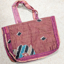 Load image into Gallery viewer, Large sari market tote bag, blue flowers
