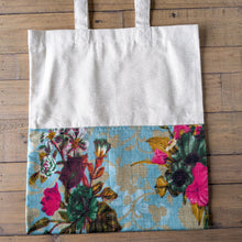 Load image into Gallery viewer, Half sari, half cotton tote bag, ethically handmade in India
