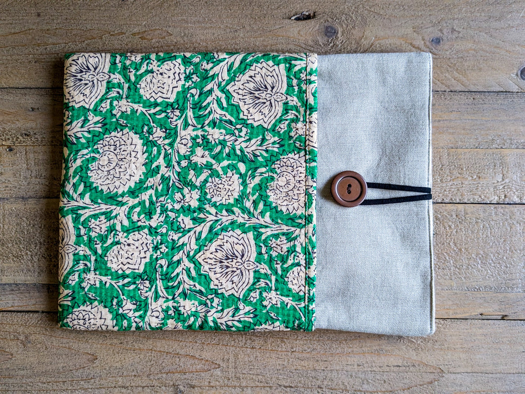 Handmade book/ e - reader sleeve with pocket, Nepali cotton - Shakti.ism | शक्तिवाद