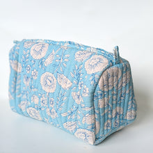Load image into Gallery viewer, Quilted block print make up bag, large cosmetic pouch
