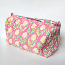 Load image into Gallery viewer, Quilted block print make up bag, large cosmetic pouch
