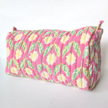 Load image into Gallery viewer, Quilted block print make up bag, large cosmetic pouch
