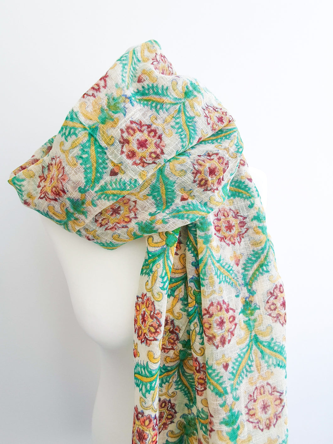 Block-printed khadi scarf