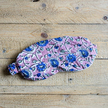 Load image into Gallery viewer, Block printed cotton sleep eye mask with drawstring pouch, ethically handmade in India
