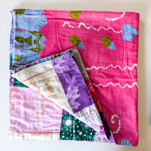 Load image into Gallery viewer, Reversible sari patchwork throw blanket
