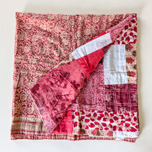 Load image into Gallery viewer, Reversible sari patchwork throw blanket
