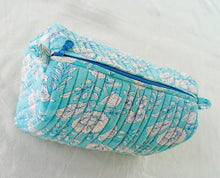 Load image into Gallery viewer, Quilted block print make up bag, large cosmetic pouch

