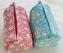 Load image into Gallery viewer, Quilted block print make up bag, large cosmetic pouch
