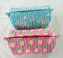 Load image into Gallery viewer, Quilted block print make up bag, large cosmetic pouch
