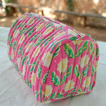 Load image into Gallery viewer, Quilted block print make up bag, large cosmetic pouch
