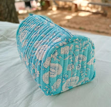 Load image into Gallery viewer, Quilted block print make up bag, large cosmetic pouch
