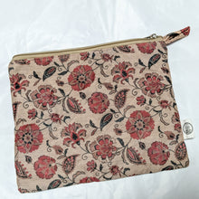 Load image into Gallery viewer, Quilted Sari Pouches: Burgundy Floral Pattern with Colourful Zipper
