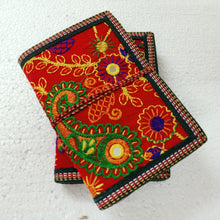 Load image into Gallery viewer, Eco Friendly Upcycled Fabric Notebook with Embroidered Cover – Red A6 Molidora Recycled Paper Journal
