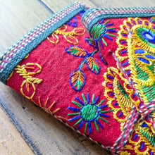 Load image into Gallery viewer, Eco Friendly Upcycled Fabric Notebook with Embroidered Cover – Red A6 Molidora Recycled Paper Journal
