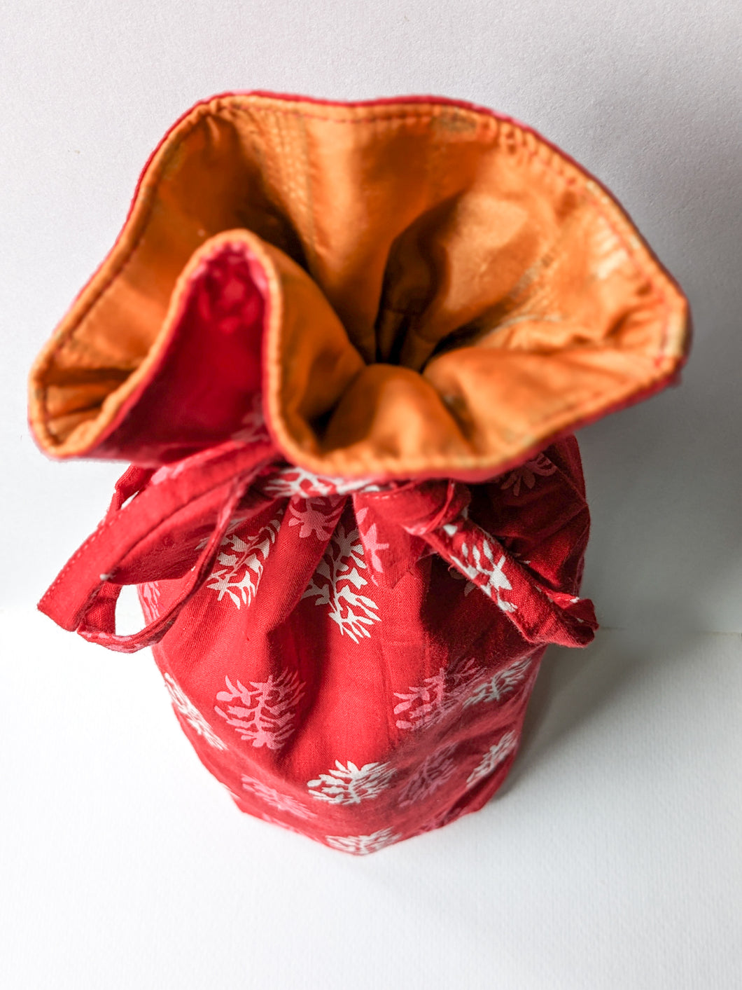 Reusable Kalamkari Cotton Pouch, Bottle Gift Bag, Handmade