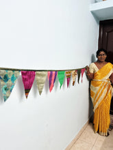 Load image into Gallery viewer, Upcycled sari flags, reusable sari bunting - Shakti.ism | शक्तिवाद
