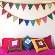 Load image into Gallery viewer, Upcycled sari flags, reusable sari bunting - Shakti.ism | शक्तिवाद
