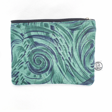 Load image into Gallery viewer, Flat upcycled sari pouch, large wallet, green
