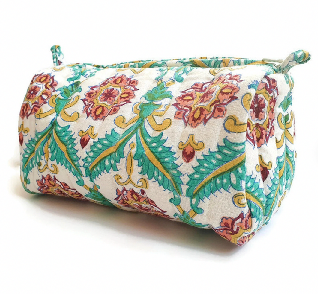 Large quilted block-print toiletry bag