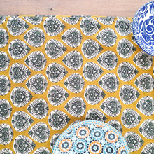 Load image into Gallery viewer, Bagru block - printed table runner, yellow paisley - Shakti.ism | शक्तिवाद
