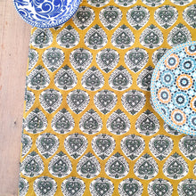 Load image into Gallery viewer, Bagru block - printed table runner, yellow paisley - Shakti.ism | शक्तिवाद
