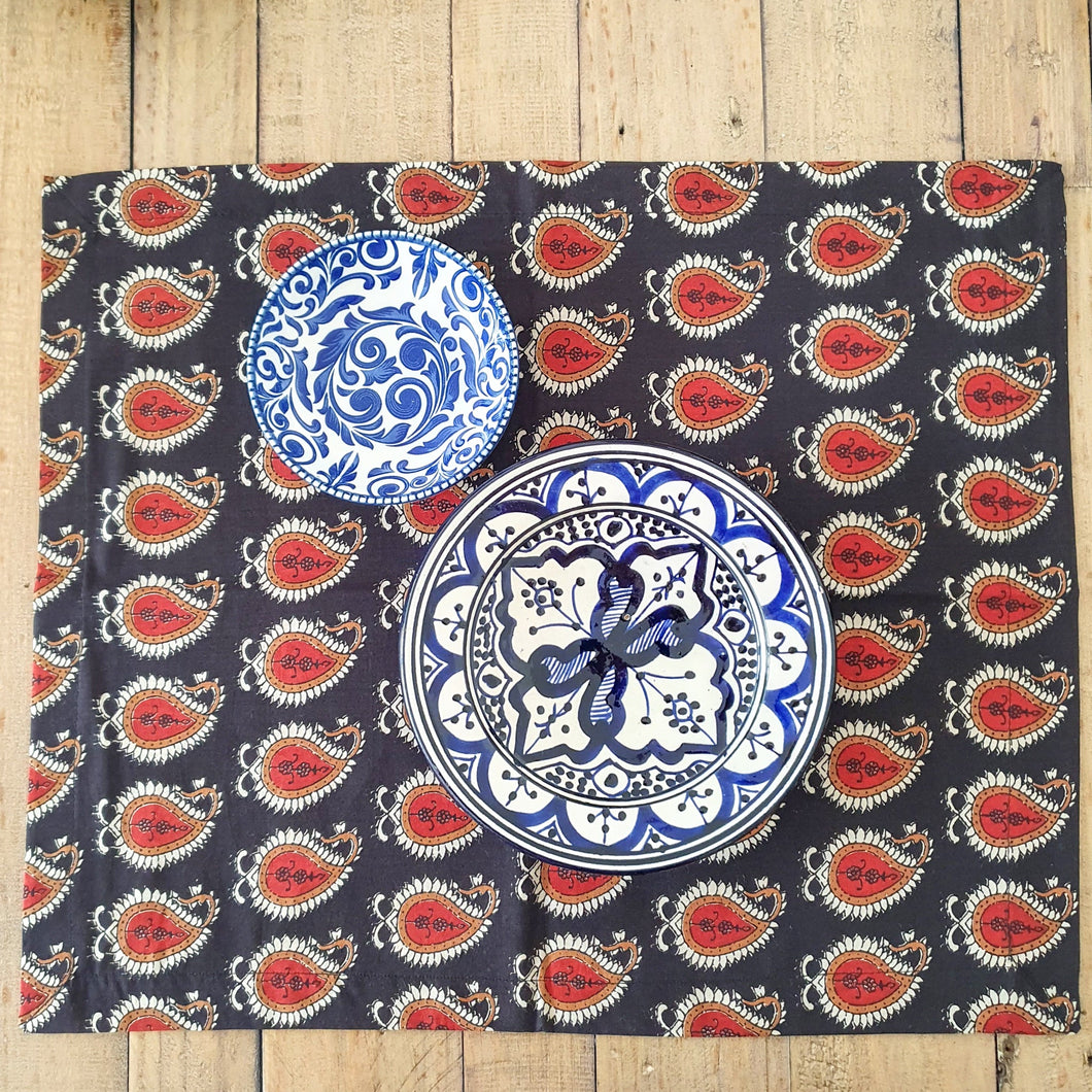 Bagru paisley block - printed placemats set of 2, handmade table mats - Shakti.ism | शक्तिवाद