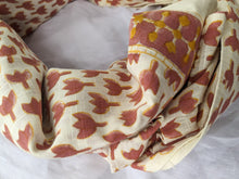 Load image into Gallery viewer, Hand block printed scarf, Indian cotton, red yellow flowers - Shakti.ism | शक्तिवाद
