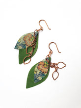 Load image into Gallery viewer, Handcrafted reclaimed sari earrings, copper leaf earrings - Shakti.ism | शक्तिवाद
