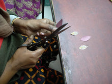 Load image into Gallery viewer, Handcrafted reclaimed sari earrings, copper leaf earrings - Shakti.ism | शक्तिवाद
