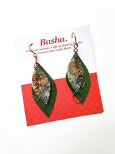 Load image into Gallery viewer, Handcrafted reclaimed sari earrings, copper leaf earrings - Shakti.ism | शक्तिवाद
