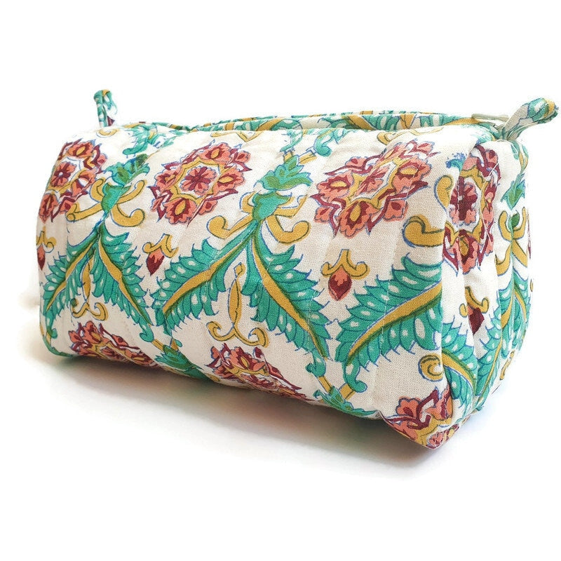 Quilted block print make up bag, large cosmetic pouch - Shaktiism