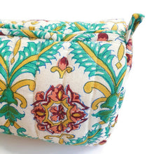 Load image into Gallery viewer, Quilted block print make up bag, large cosmetic pouch - Shaktiism

