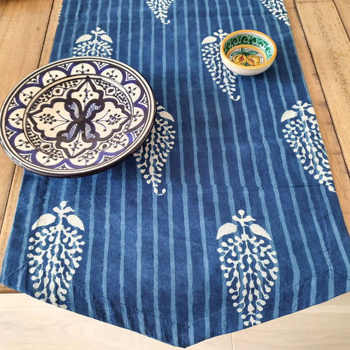 Indigo block - printed table runner, handmade - Shakti.ism | शक्तिवाद