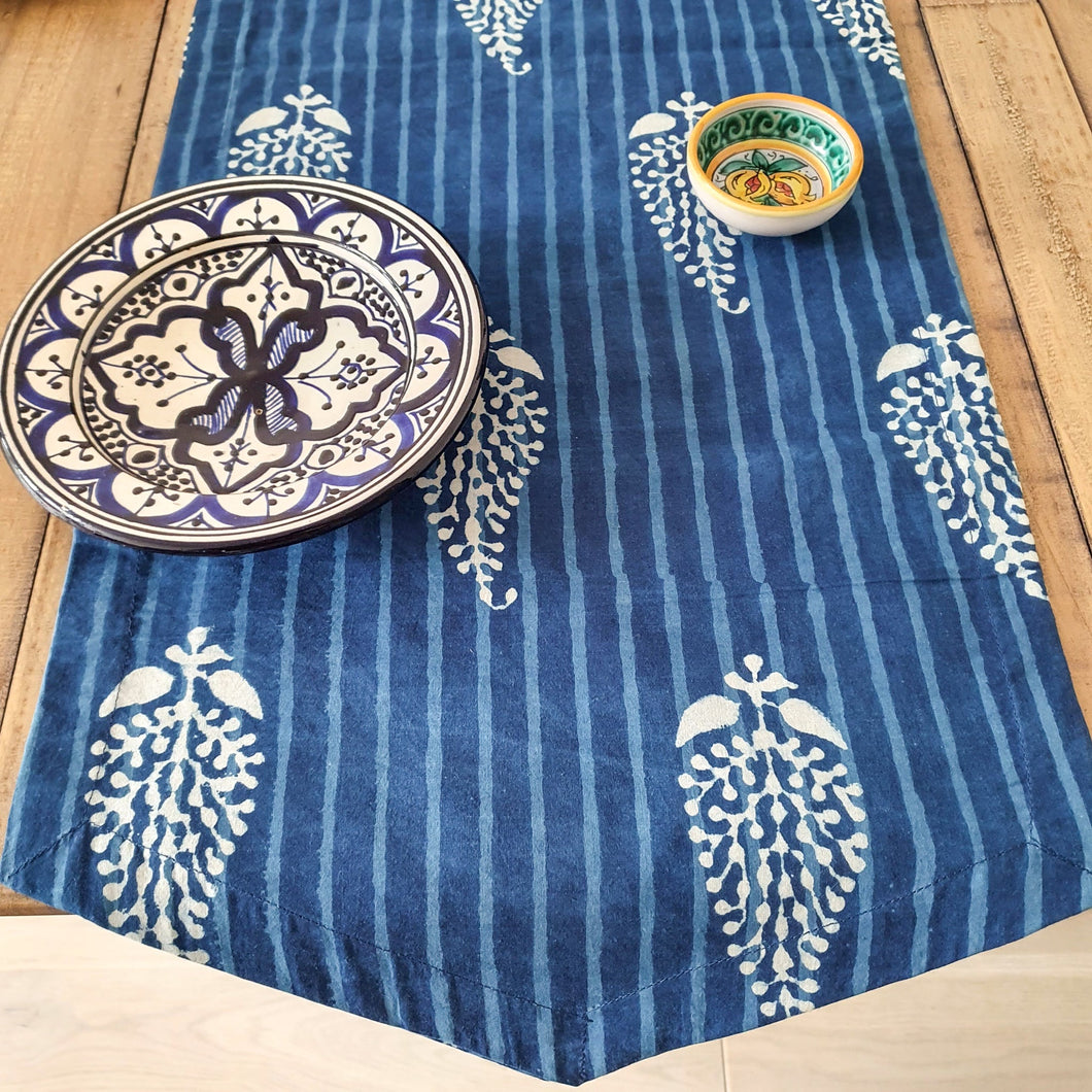 Indigo block - printed table runner, handmade - Shakti.ism | शक्तिवाद