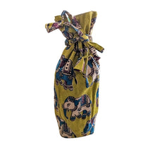 Load image into Gallery viewer, Reusable Kalamkari Cotton Pouch, Bottle Gift Bag, Lime Green - Shakti.ism | शक्तिवाद
