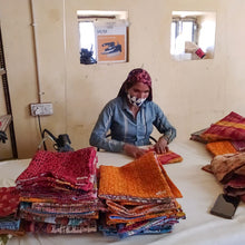 Load image into Gallery viewer, Upcycled sari cotton kantha infinity scarf
